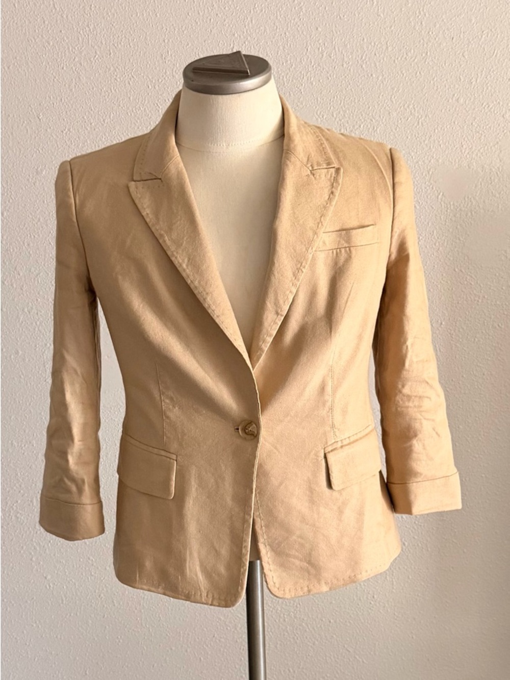 bebe Tan Linen-Blend Single-Button Blazer Size 10